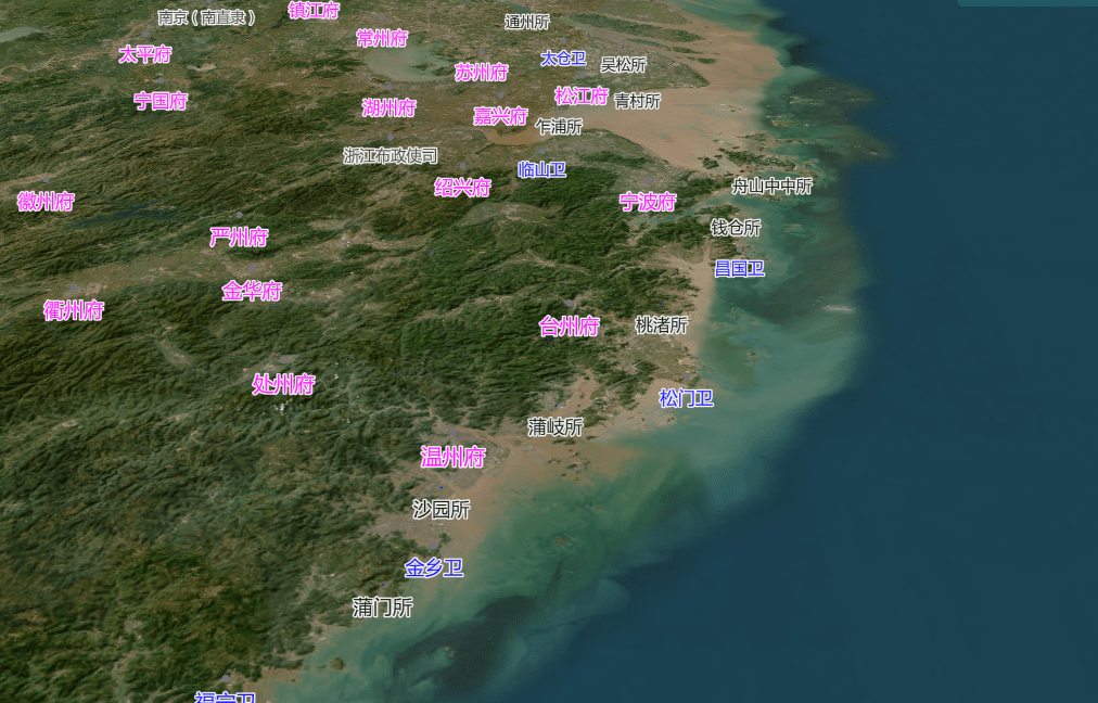 明代浙江地区卫城位置，设置年份